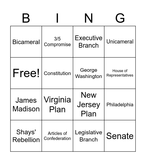 Constitutional Bingo Card