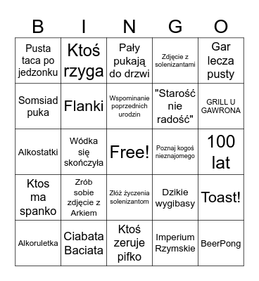 Urodzinowa bibka Bingo Card