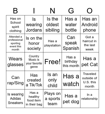 Wellness Bingo Card