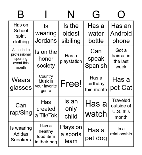 Wellness Bingo Card