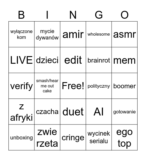 tiktok bingo Card