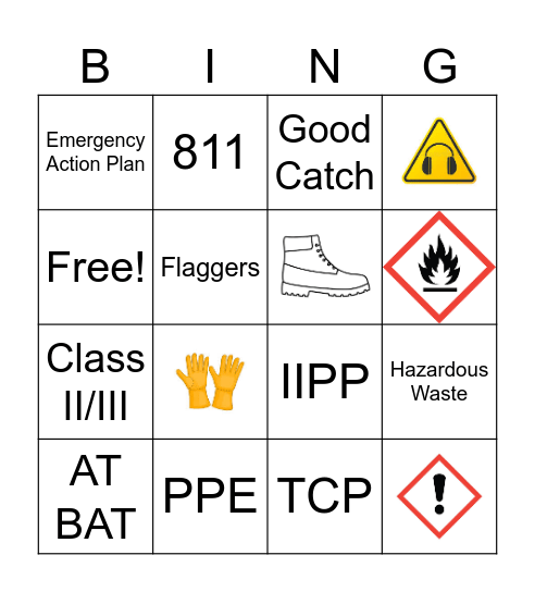 Safety Bingo Card