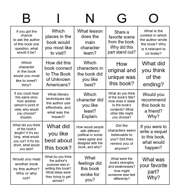 Book Club Bingo Card