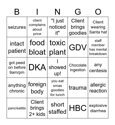 Christmas Vet Bingo Card