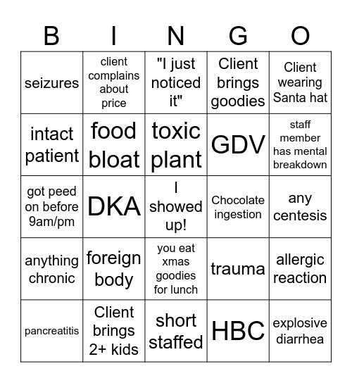 Christmas Vet Bingo Card