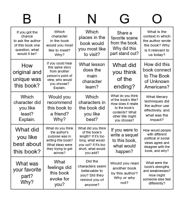 Book Club Bingo Card