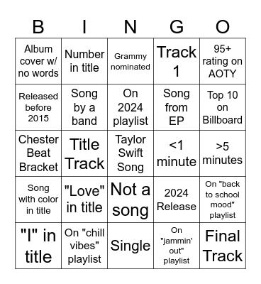 Spotify Bingo Card