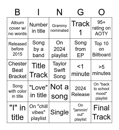 Spotify Bingo Card