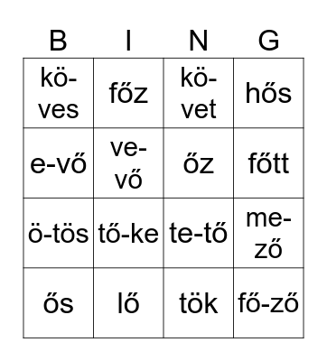 Meixner ő betű Bingo Card