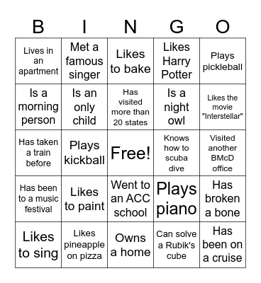 Office Party Bingo Card