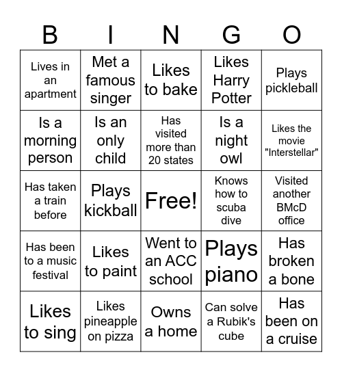 Office Party Bingo Card