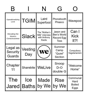 Ghosts of WeWork’s Past Bingo Card