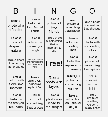 Photography Bingo! Bingo Card