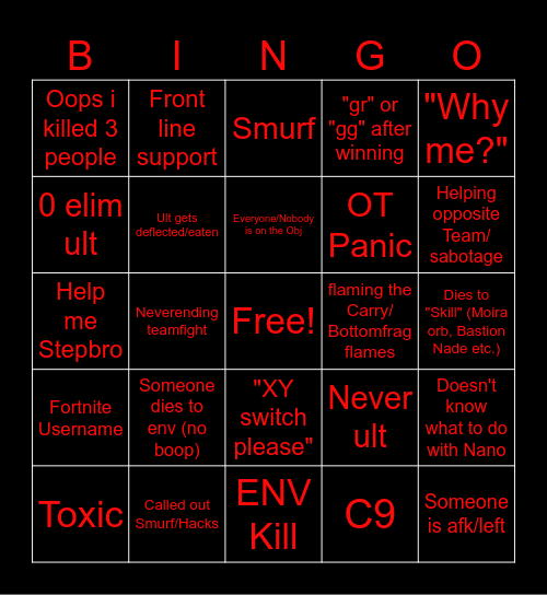 Bronze Bingo Card