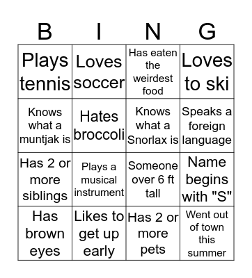 Getting to Know YOU Bingo Card