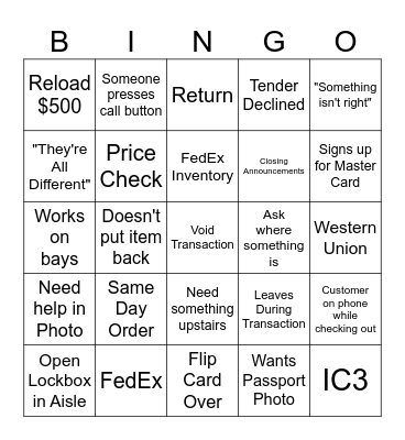 Walgreens Bingo Card