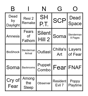 IGN top 25 horror games Bingo Card