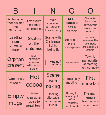 Christmas movie cliches Bingo Card