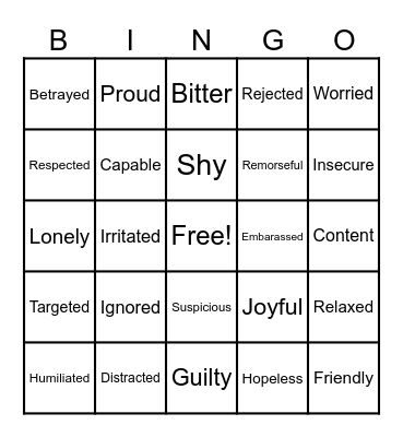 FEELINGS Bingo Card