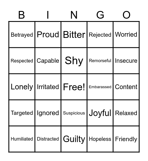 FEELINGS Bingo Card