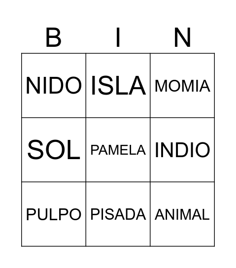 BINGO M, P, S, L, D, N Bingo Card