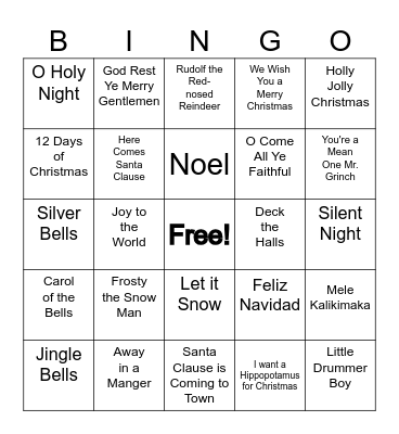 Christmas Music Bingo Card