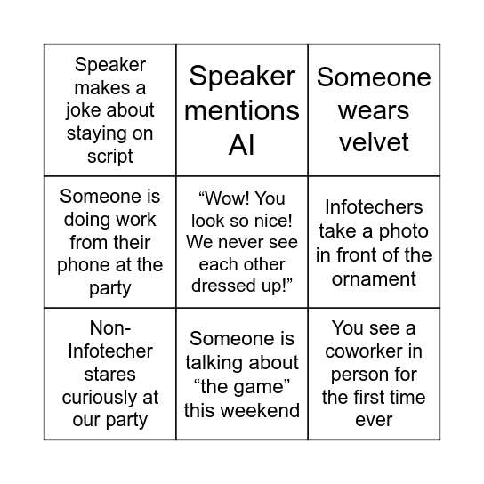 Infotech Party Bingo Card