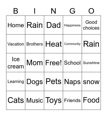Gratitude/ Thankful Bingo Card