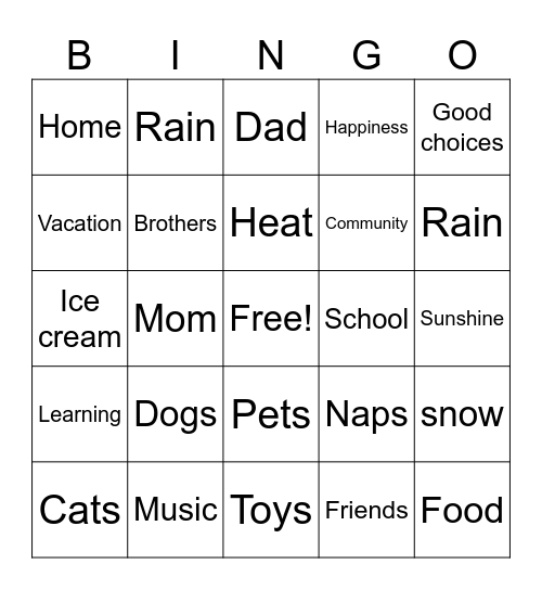 Gratitude/ Thankful Bingo Card