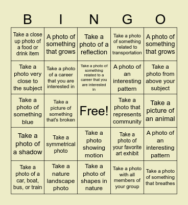 Photography Field Trip Bingo! Bingo Card