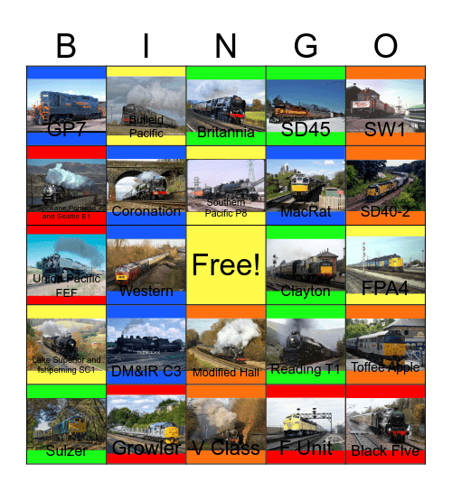 Evening Trains that I would like to ride someday Bingo Card