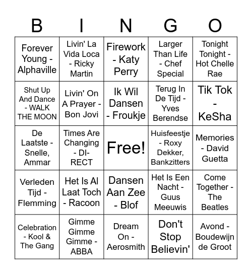 Muziekbingo - Oud & Nieuw Bingo Card