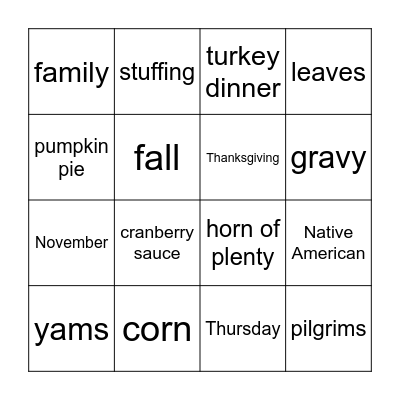 Thanksgiving Bing Bingo Card