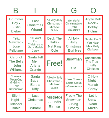 Holiday Bingo Card