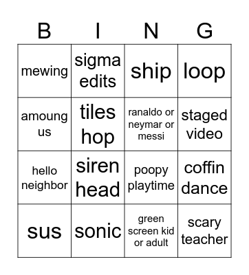 cringe bingo Card