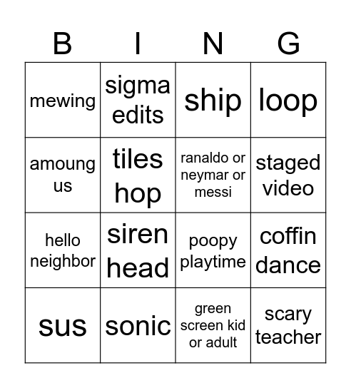 cringe bingo Card