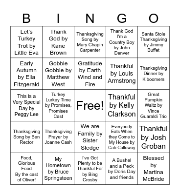 Thanksgiving And 1 Bingo Card