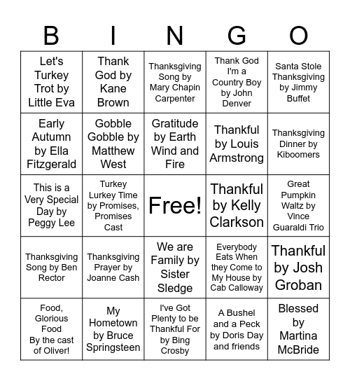 Thanksgiving And 1 Bingo Card