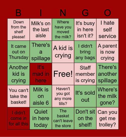 Supermarket Bingo Card