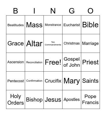 Catholic BINGO Card