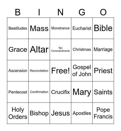 Catholic BINGO Card