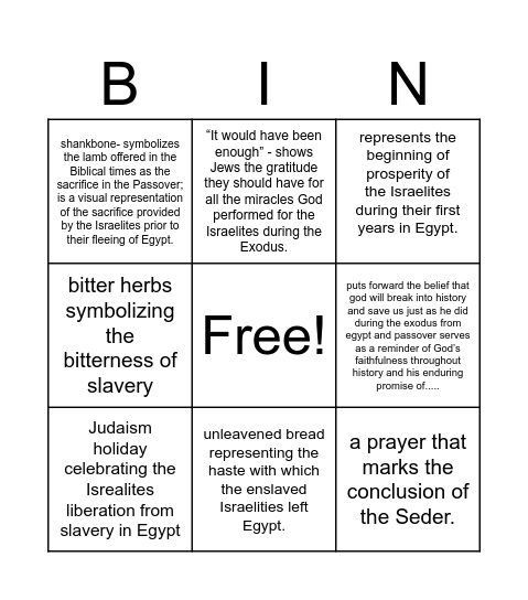 Passover Bingo Card