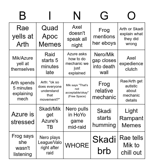 'Twas By Happenstance FRU Bingo Card