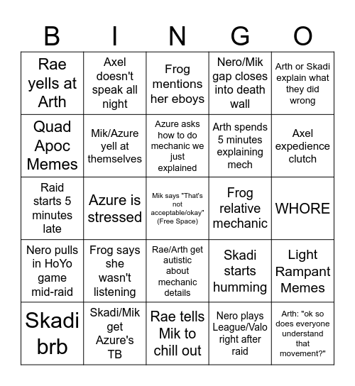 'Twas By Happenstance FRU Bingo Card