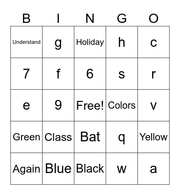 Untitled Bingo Card