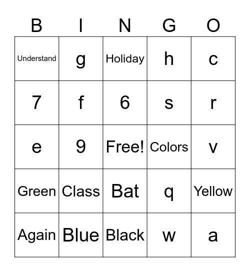 Untitled Bingo Card
