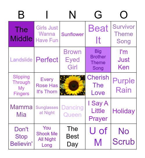 Sing Along Bingo! Bingo Card