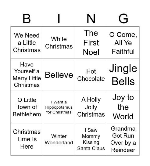 Christmas Music Bingo Card