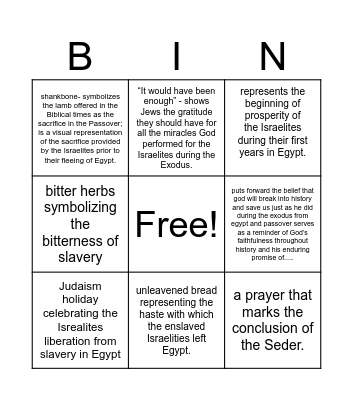 Passover Bingo Card