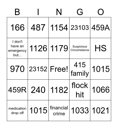 Police Bingo Card